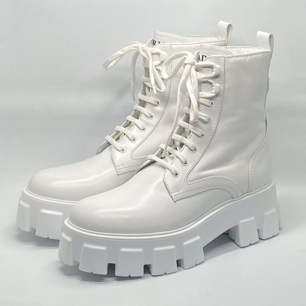 Prada Monolith Leather & Nylon Lug Sole Combat boots size 40